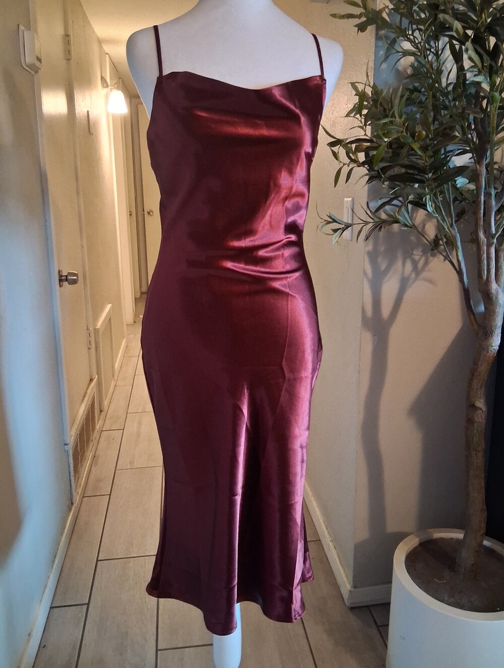Birdy Grey Lisa Satin Slip Dress Cowlneck Cabernet XS Bridesmaid Elegant Whimsy - Picture 2 of 16